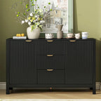 Entryway Cabinet with Wave Design-3 Adjustable Shelves, 3 Drawers & Close Doors, Storage Console Table with Metal Handle