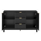 Meuble d'entrée à motif ondulé - 3 étagères réglables, 3 tiroirs et portes fermées, console de rangement avec poignée en métal