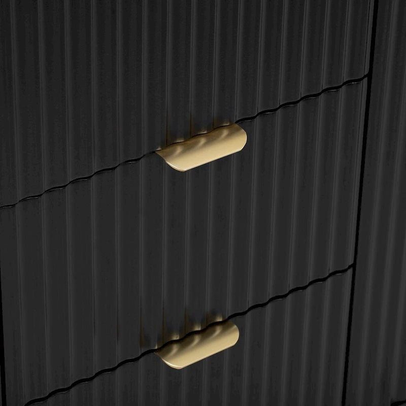 Meuble d'entrée à motif ondulé - 3 étagères réglables, 3 tiroirs et portes fermées, console de rangement avec poignée en métal