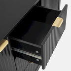 Meuble d'entrée à motif ondulé - 3 étagères réglables, 3 tiroirs et portes fermées, console de rangement avec poignée en métal