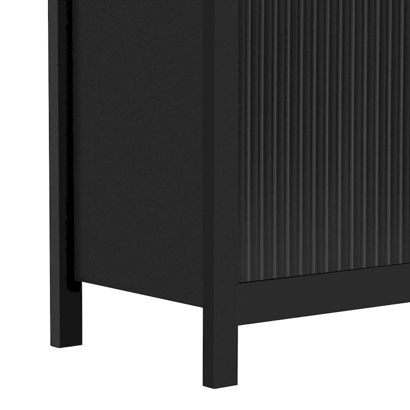 Meuble d'entrée à motif ondulé - 3 étagères réglables, 3 tiroirs et portes fermées, console de rangement avec poignée en métal