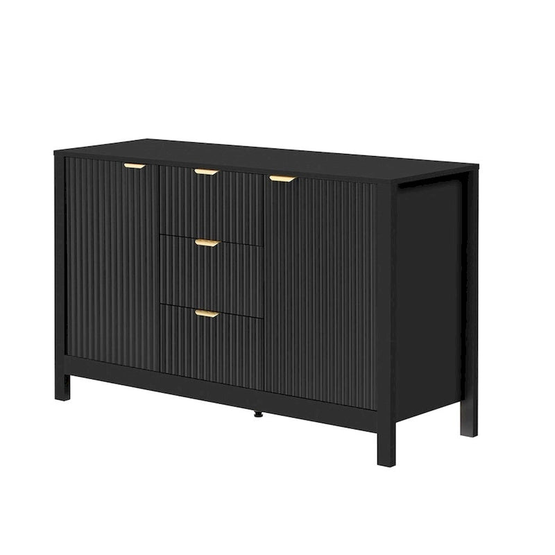 Meuble d'entrée à motif ondulé - 3 étagères réglables, 3 tiroirs et portes fermées, console de rangement avec poignée en métal