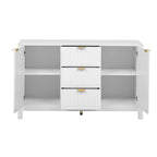 Meuble d'entrée à motif ondulé - 3 étagères réglables, 3 tiroirs et portes fermées, console de rangement avec poignée en métal