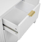 Meuble d'entrée à motif ondulé - 3 étagères réglables, 3 tiroirs et portes fermées, console de rangement avec poignée en métal