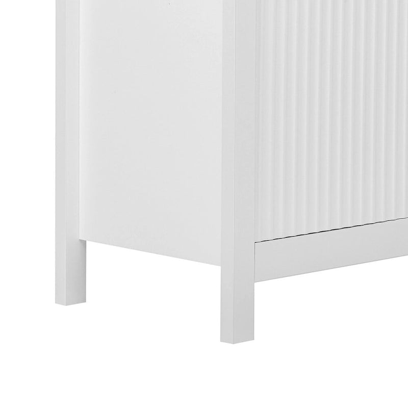 Meuble d'entrée à motif ondulé - 3 étagères réglables, 3 tiroirs et portes fermées, console de rangement avec poignée en métal