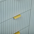 Meuble d'entrée à motif ondulé - 3 étagères réglables, 3 tiroirs et portes fermées, console de rangement avec poignée en métal