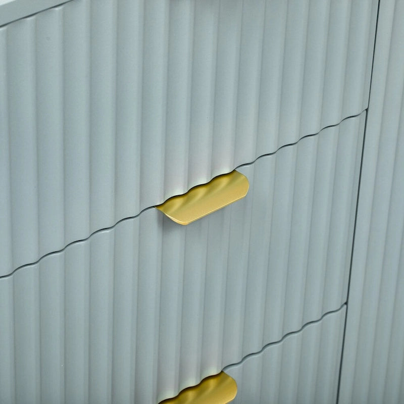 Meuble d'entrée à motif ondulé - 3 étagères réglables, 3 tiroirs et portes fermées, console de rangement avec poignée en métal