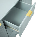 Meuble d'entrée à motif ondulé - 3 étagères réglables, 3 tiroirs et portes fermées, console de rangement avec poignée en métal