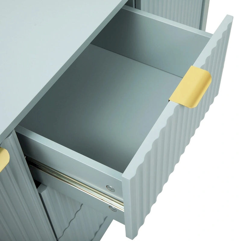 Meuble d'entrée à motif ondulé - 3 étagères réglables, 3 tiroirs et portes fermées, console de rangement avec poignée en métal