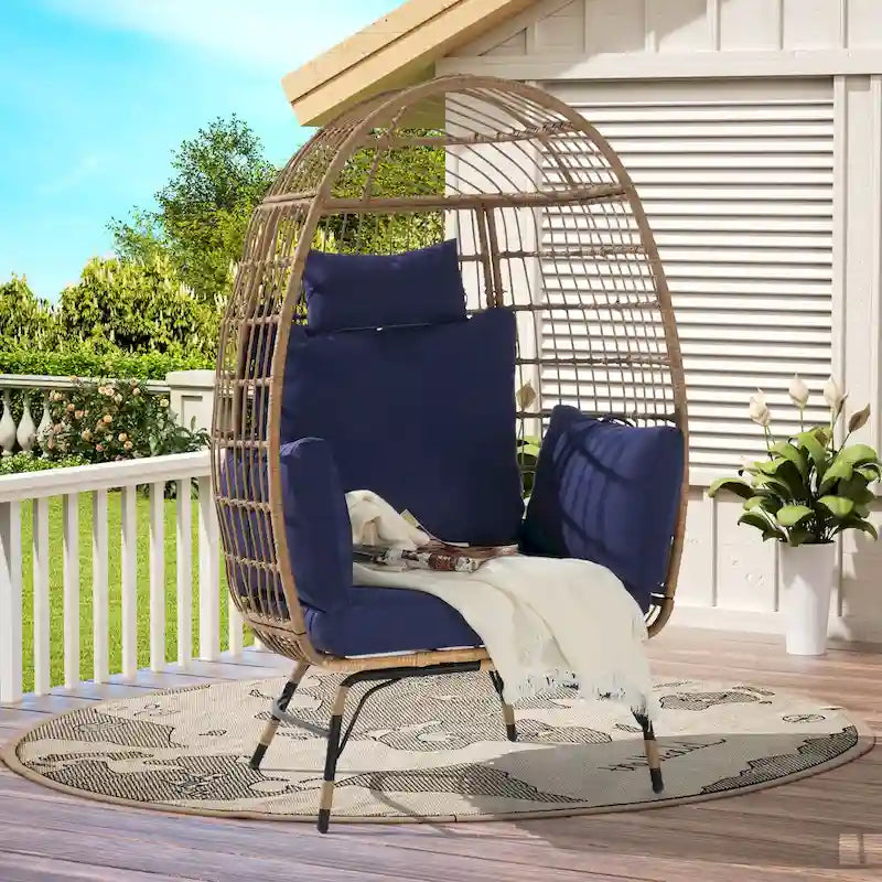 Wicker Egg Chair, Oversized Large Egg Chairs 600lbs with Cushion and Pillow
