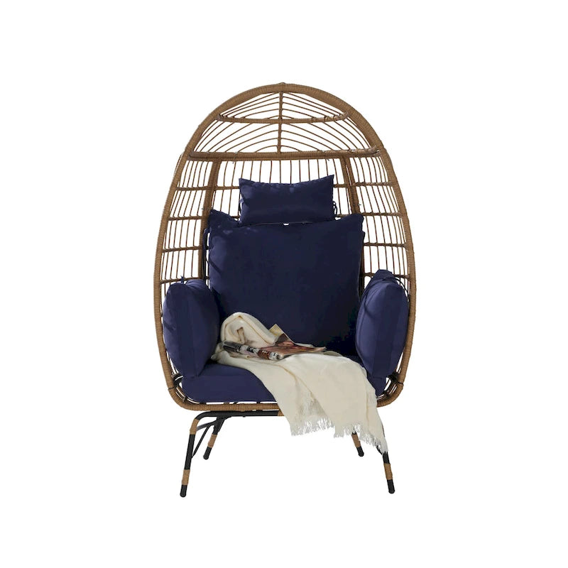 Fauteuil œuf en osier, très grand modèle (supportant jusqu'à 272 kg), avec coussin et oreiller.