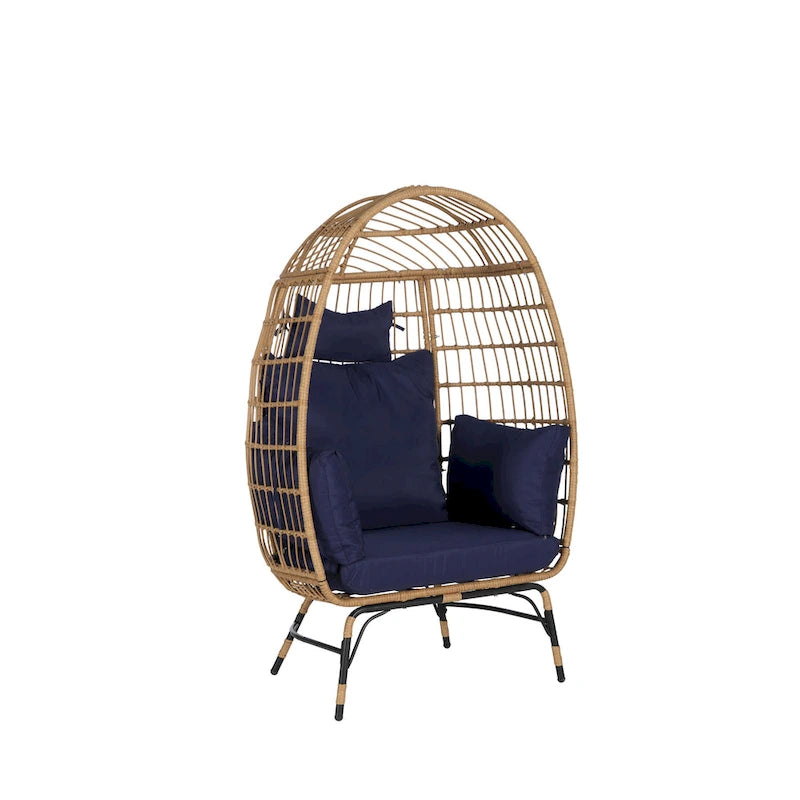 Fauteuil œuf en osier, très grand modèle (supportant jusqu'à 272 kg), avec coussin et oreiller.