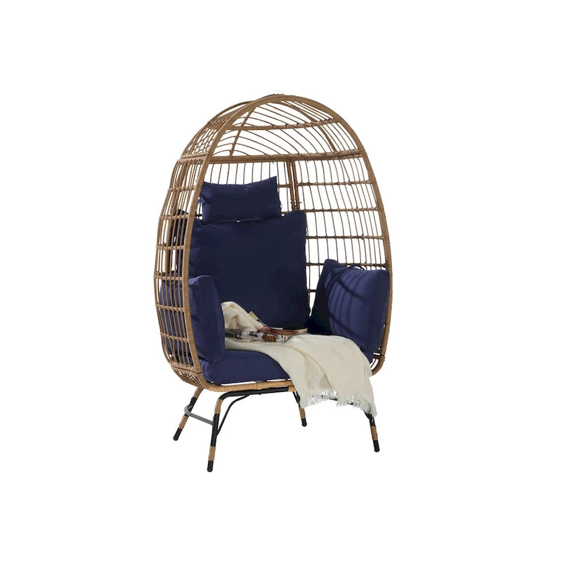 Fauteuil œuf en osier, très grand modèle (supportant jusqu'à 272 kg), avec coussin et oreiller.