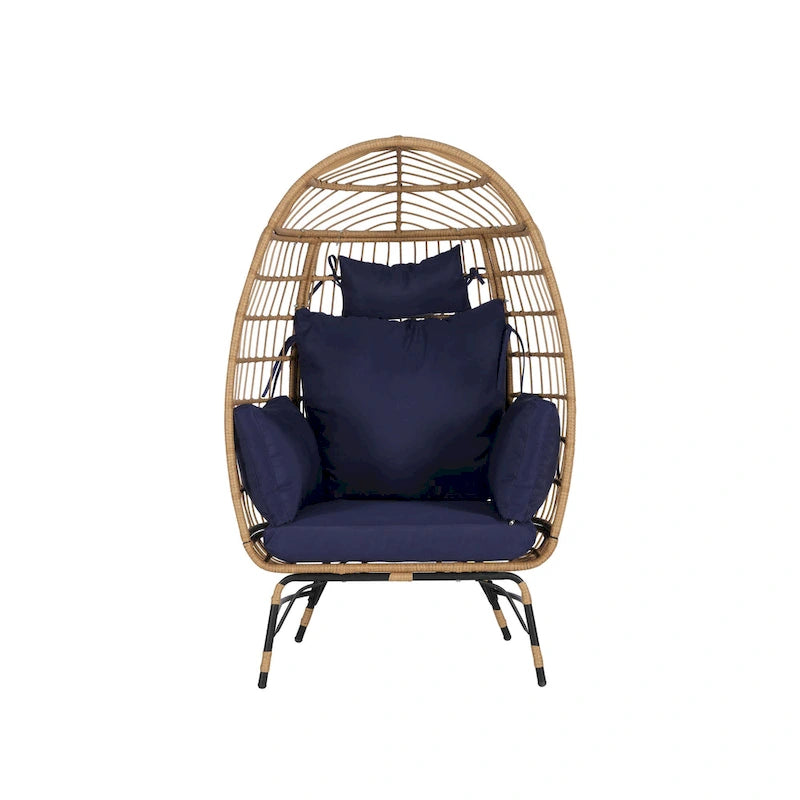 Fauteuil œuf en osier, très grand modèle (supportant jusqu'à 272 kg), avec coussin et oreiller.