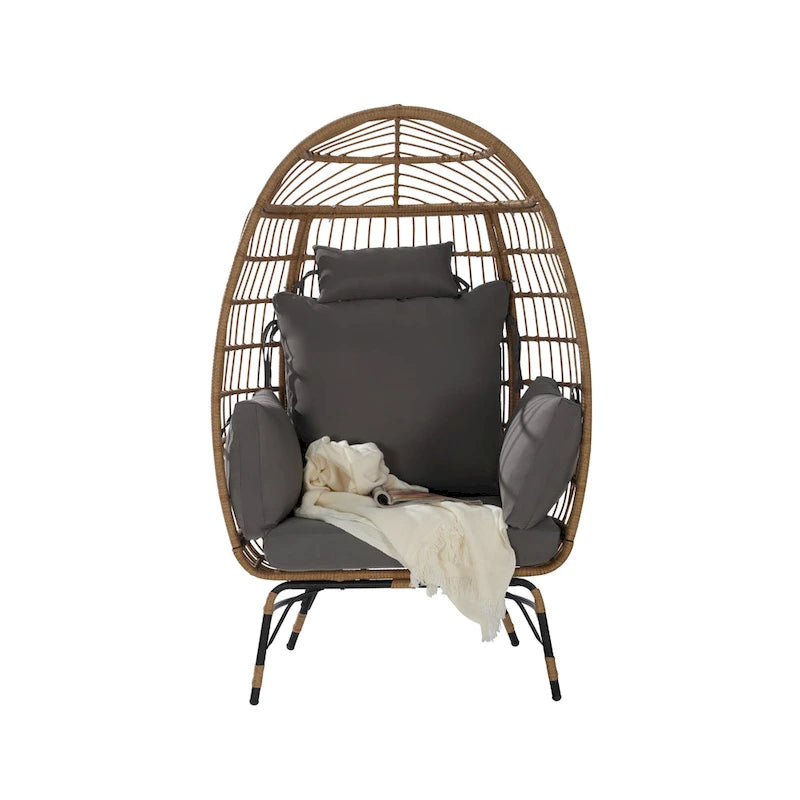 Fauteuil œuf en osier, très grand modèle (supportant jusqu'à 272 kg), avec coussin et oreiller.
