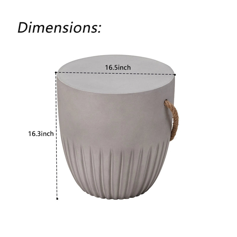Table d'appoint d'extérieur légère en béton avec poignées en corde de chanvre