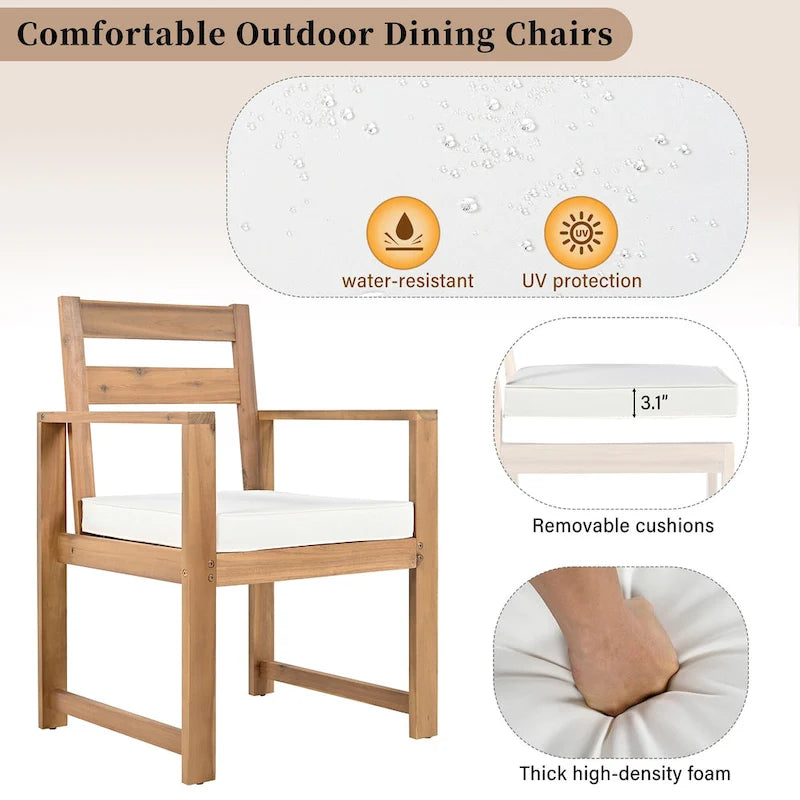 Ensemble de table et chaises de patio 7 pièces, ensemble de salle à manger en bois pour 6 personnes avec trou pour parasol, 2 fauteuils et 4 chaises.