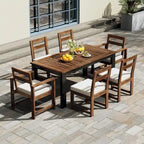Ensemble de table et chaises de patio 7 pièces, ensemble de salle à manger en bois pour 6 personnes avec trou pour parasol, 2 fauteuils et 4 chaises.