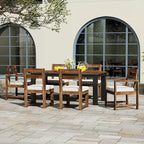 Ensemble de table et chaises de patio 7 pièces, ensemble de salle à manger en bois pour 6 personnes avec trou pour parasol, 2 fauteuils et 4 chaises.