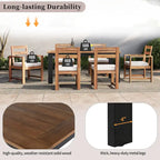 Ensemble de table et chaises de patio 7 pièces, ensemble de salle à manger en bois pour 6 personnes avec trou pour parasol, 2 fauteuils et 4 chaises.