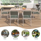 Ensemble de salle à manger d'extérieur 7 pièces en bois d'acacia avec table rectangulaire et 6 chaises rembourrées en rotin avec dossier.
