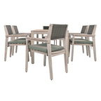 Ensemble de salle à manger d'extérieur 7 pièces en bois d'acacia avec table rectangulaire et 6 chaises rembourrées en rotin avec dossier.