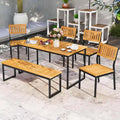 Ensemble de salle à manger d'extérieur Costway 6 pièces en bois d'acacia avec banc et 2 chaises - Voir les détails