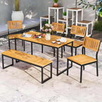 Ensemble de salle à manger d'extérieur Costway 6 pièces en bois d'acacia avec banc et 2 chaises - Voir les détails
