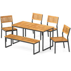 Ensemble de salle à manger d'extérieur Costway 6 pièces en bois d'acacia avec banc et 2 chaises - Voir les détails
