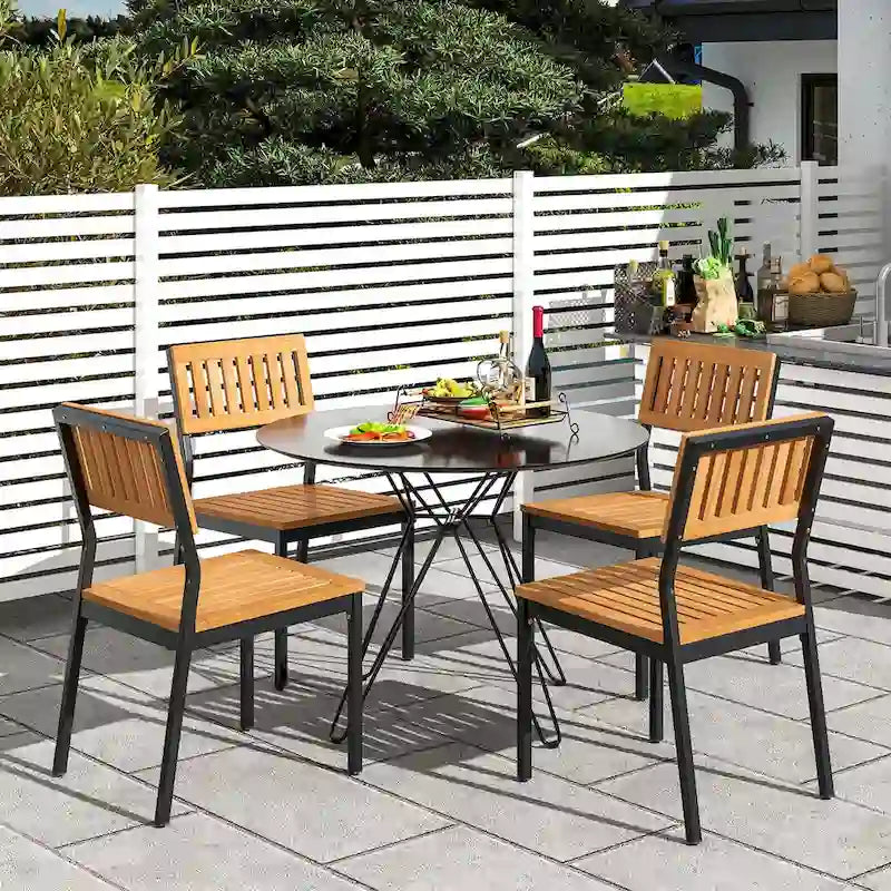 Ensemble de salle à manger d'extérieur Costway 6 pièces en bois d'acacia avec banc et 2 chaises - Voir les détails