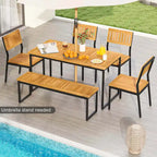 Ensemble de salle à manger d'extérieur Costway 6 pièces en bois d'acacia avec banc et 2 chaises - Voir les détails