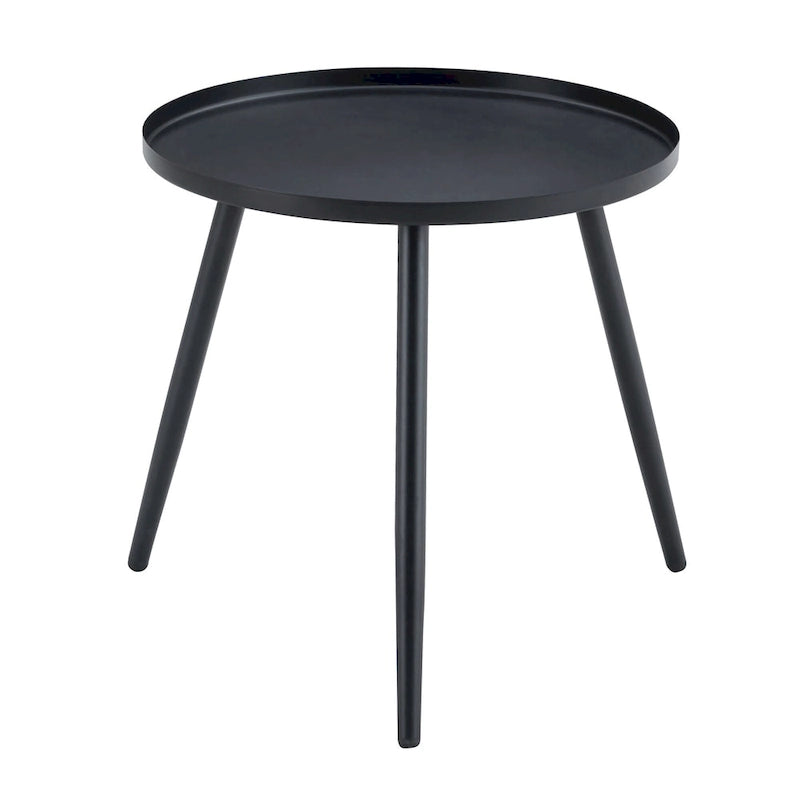 Ensemble repas décontracté pour balcon extérieur, composé d'une table basse ronde moderne anti-déversement, de deux chaises pivotantes en rotin et de coussins.