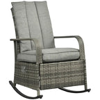 Fauteuil à bascule d'extérieur en rotin synthétique avec coussins moelleux, repose-pieds réglable, dossier inclinable jusqu'à 135°, résine tressée PE