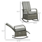Fauteuil à bascule d'extérieur en rotin synthétique avec coussins moelleux, repose-pieds réglable, dossier inclinable jusqu'à 135°, résine tressée PE