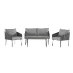 Ensemble de mobilier de conversation d'extérieur 4 pièces, canapé de patio en corde tressée avec coussin imperméable et table basse