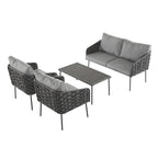 Ensemble de mobilier de conversation d'extérieur 4 pièces, canapé de patio en corde tressée avec coussin imperméable et table basse