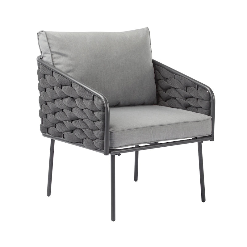 Ensemble de mobilier de conversation d'extérieur 4 pièces, canapé de patio en corde tressée avec coussin imperméable et table basse