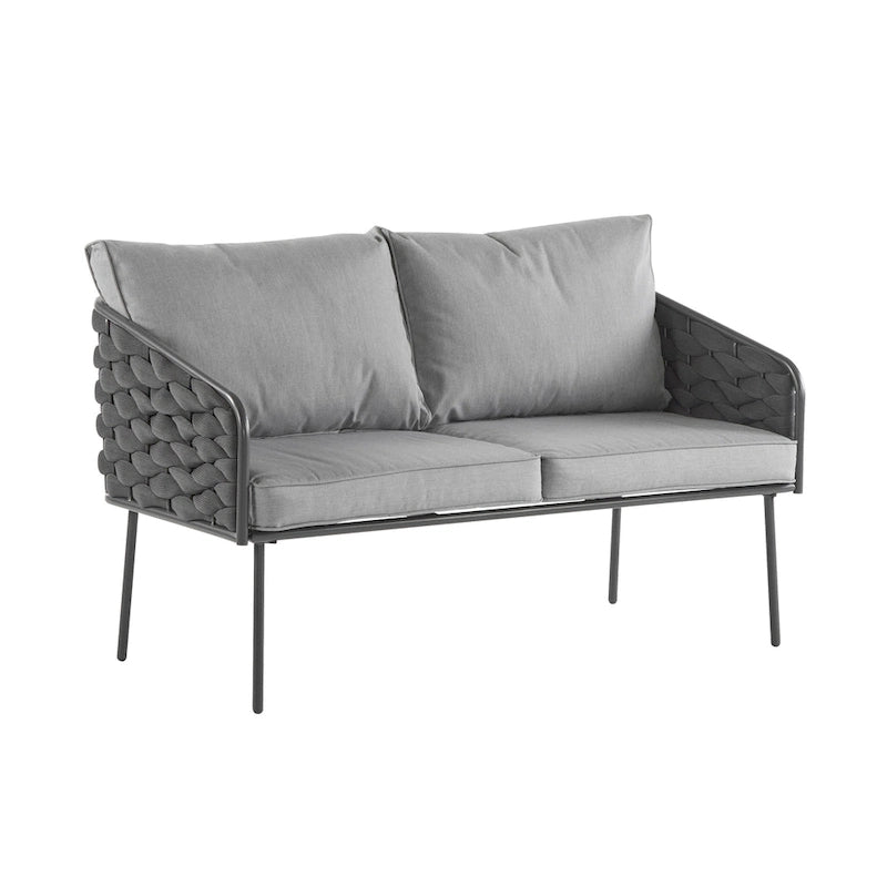 Ensemble de mobilier de conversation d'extérieur 4 pièces, canapé de patio en corde tressée avec coussin imperméable et table basse