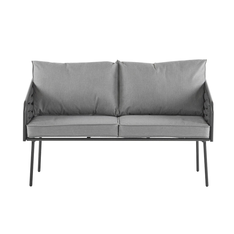 Ensemble de mobilier de conversation d'extérieur 4 pièces, canapé de patio en corde tressée avec coussin imperméable et table basse