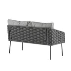 Ensemble de mobilier de conversation d'extérieur 4 pièces, canapé de patio en corde tressée avec coussin imperméable et table basse