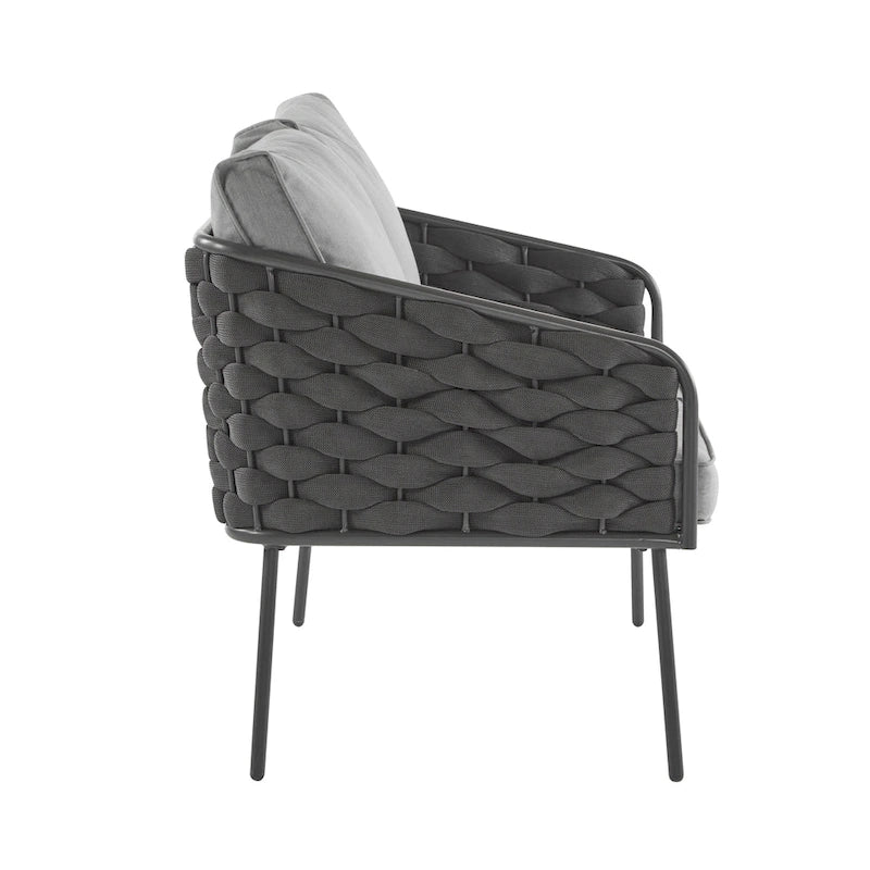 Ensemble de mobilier de conversation d'extérieur 4 pièces, canapé de patio en corde tressée avec coussin imperméable et table basse