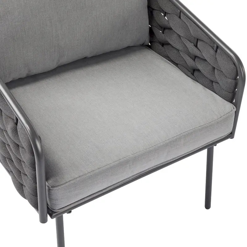 Ensemble de mobilier de conversation d'extérieur 4 pièces, canapé de patio en corde tressée avec coussin imperméable et table basse