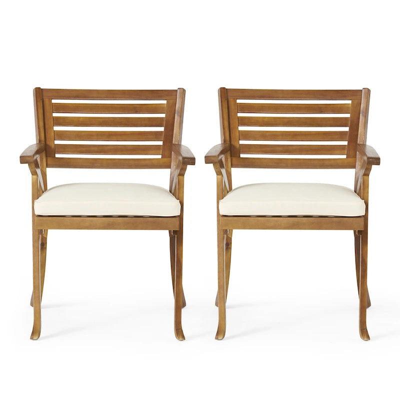 Ensemble de salle à manger d'extérieur 5 pièces en bois d'acacia avec table carrée et 4 chaises rembourrées