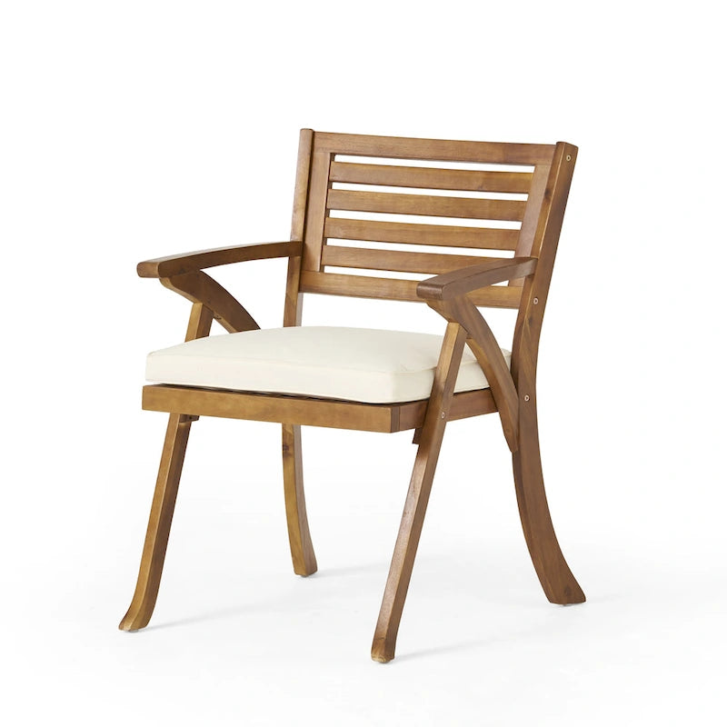 Ensemble de salle à manger d'extérieur 5 pièces en bois d'acacia avec table carrée et 4 chaises rembourrées