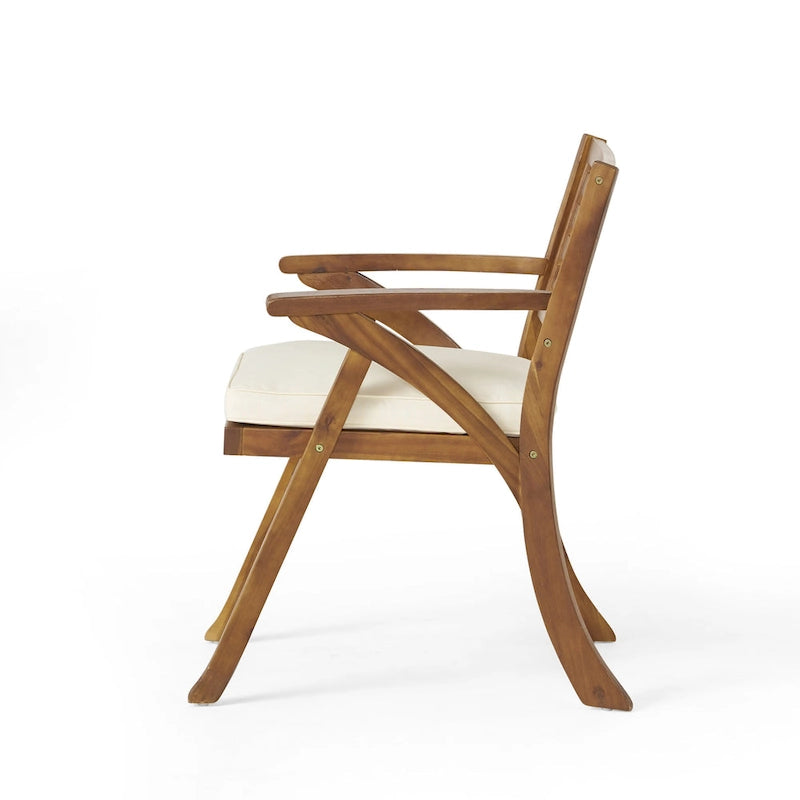 Ensemble de salle à manger d'extérieur 5 pièces en bois d'acacia avec table carrée et 4 chaises rembourrées