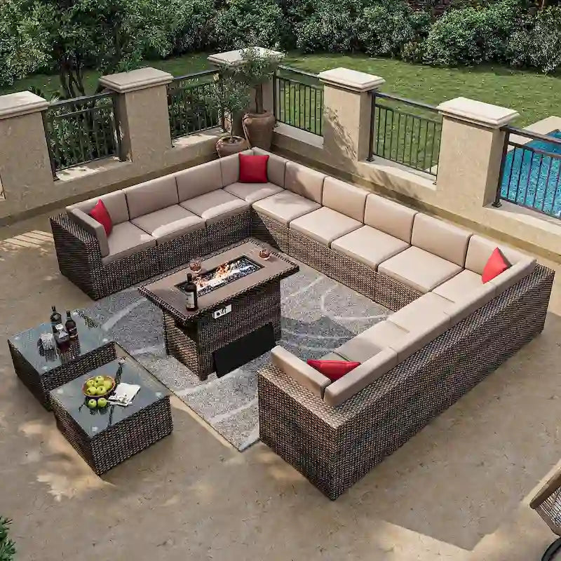 Ensemble de mobilier de patio extérieur 15 pièces