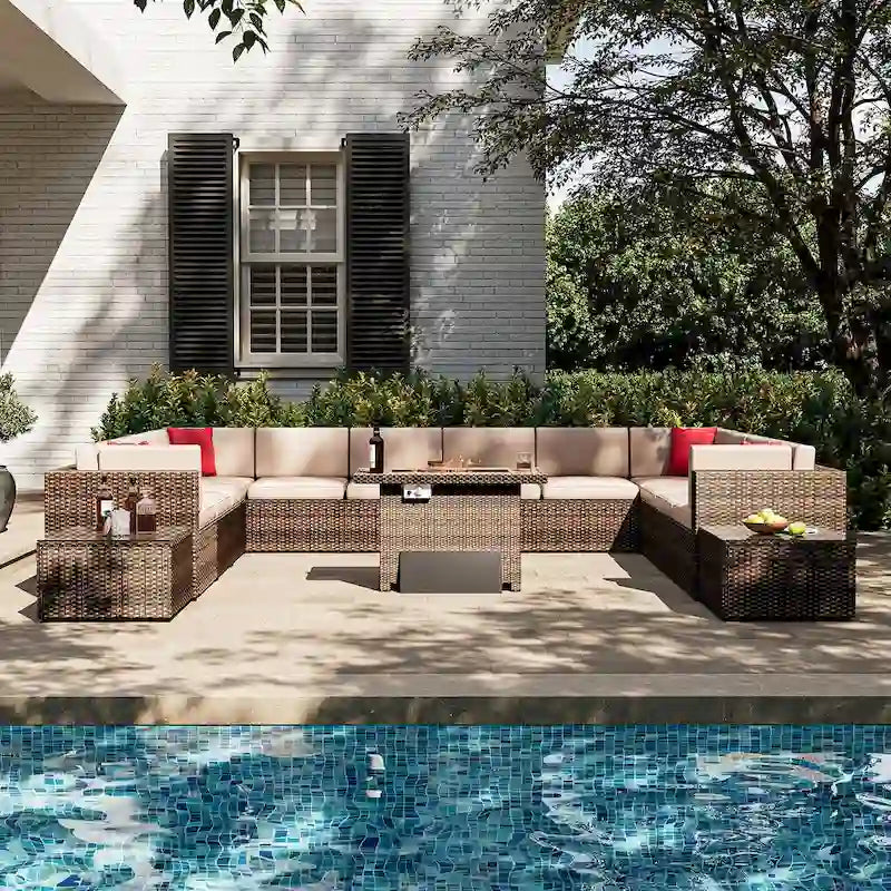 Ensemble de mobilier de patio extérieur 15 pièces
