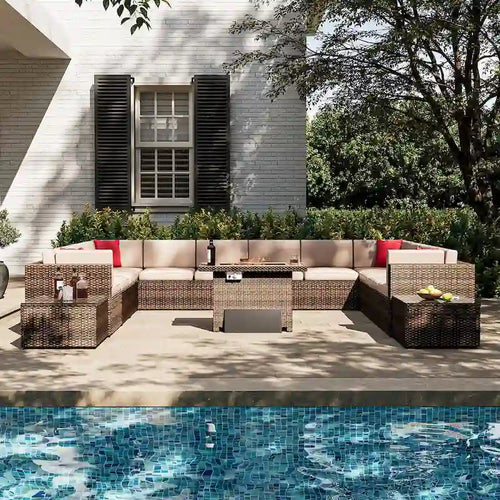 Ensemble de mobilier de patio extérieur 15 pièces