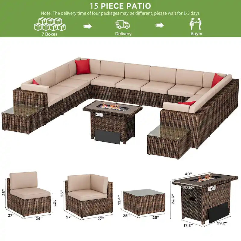 Ensemble de mobilier de patio extérieur 15 pièces