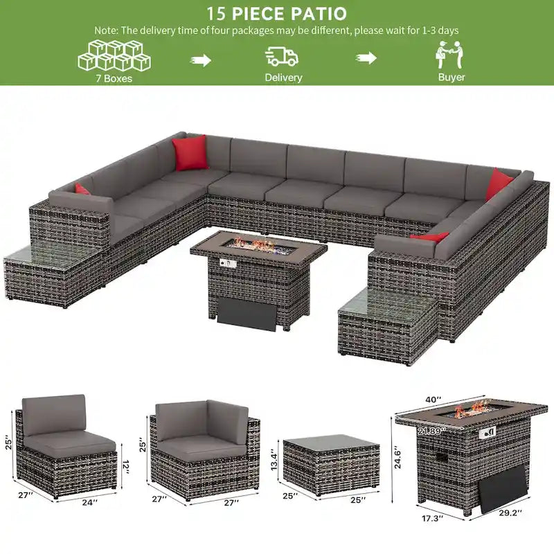 Ensemble de mobilier de patio extérieur 15 pièces